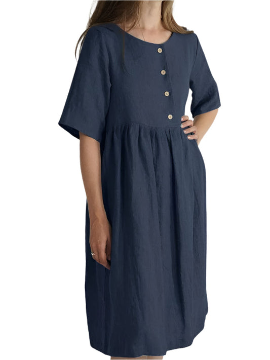 Ladies Dress Round Neck Loose With Pocket