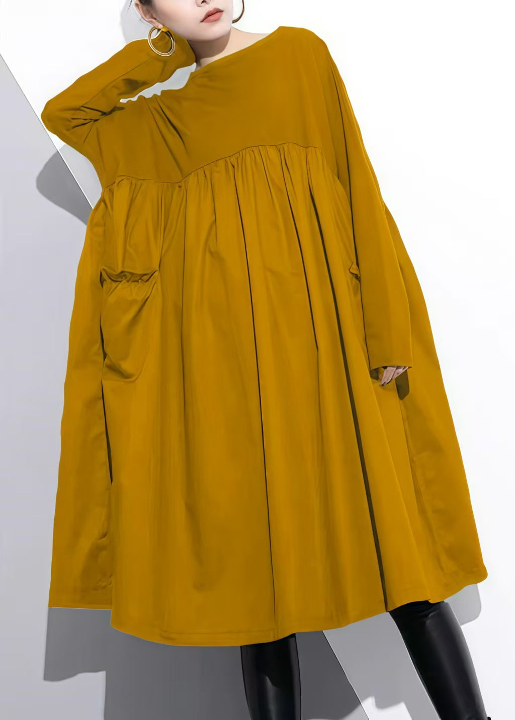 Women's Cotton Shift Dress High Waist With Patchwork Design