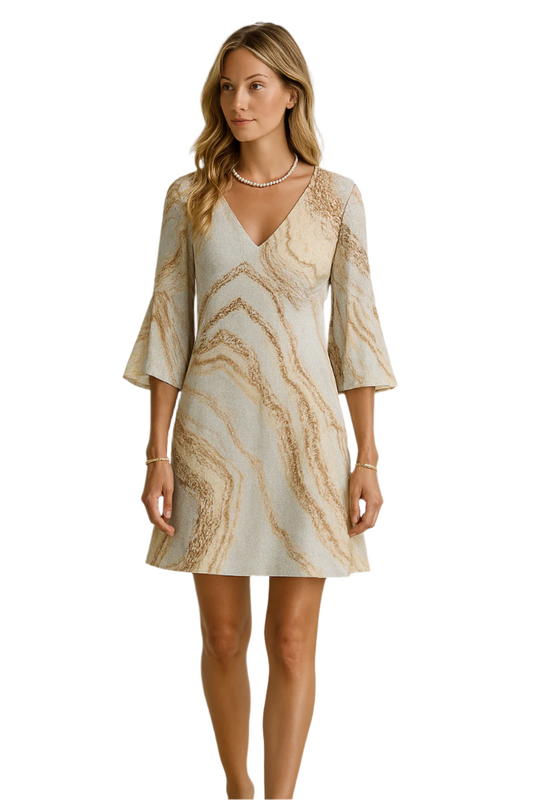 Women's Short Dress V-neck Marble Print