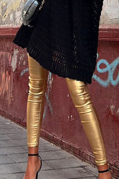 Women's Synthetic Leather Leggings Slim-Fit