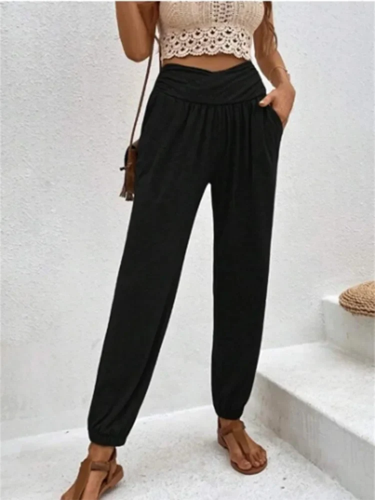 Women's Long Pants High Waist With Pockets Casual Fit