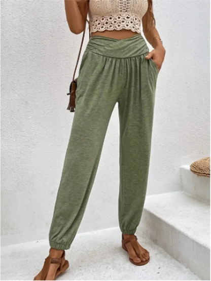 Women's Long Pants High Waist With Pockets Casual Fit