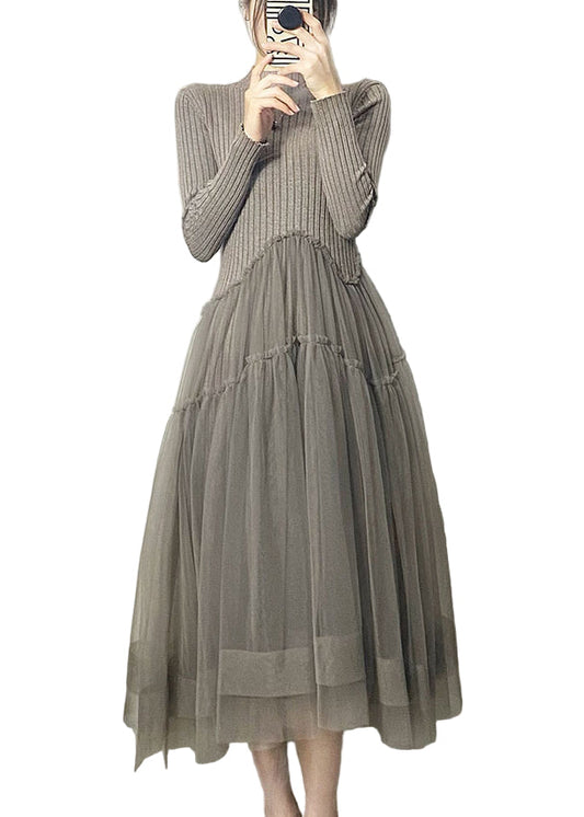 Women's Long Dress Asymmetric Tulle Patchwork