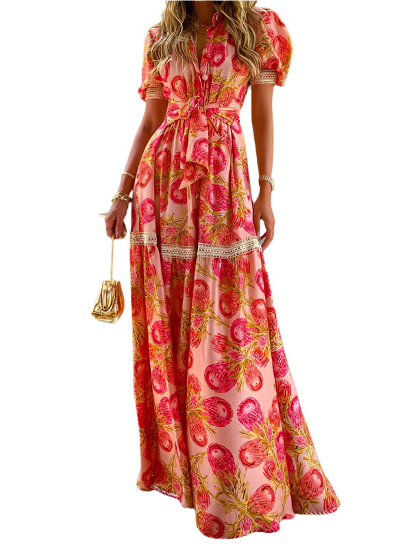 Ladies Long Dress Bohemian Floral Print Polyester