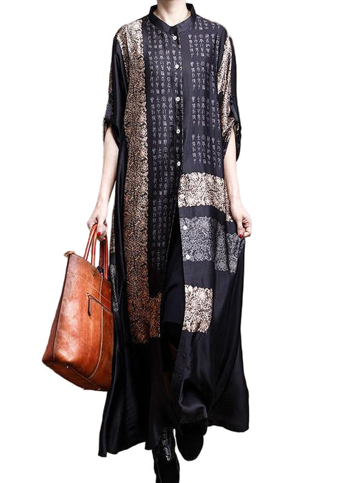 Women's Long Kaftan Black With Print