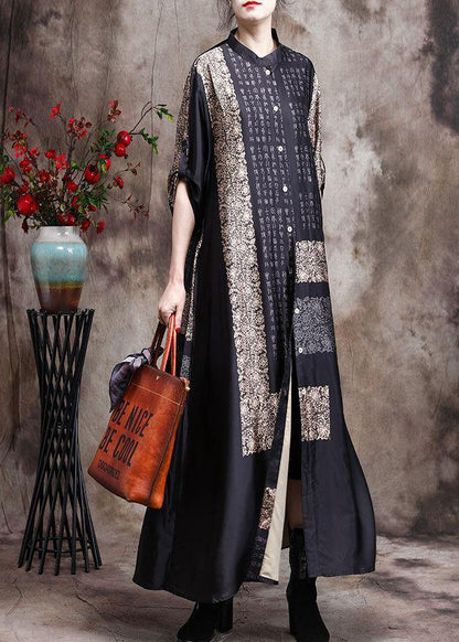 Women's Long Kaftan Black With Print