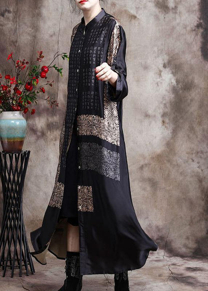 Women's Long Kaftan Black With Print