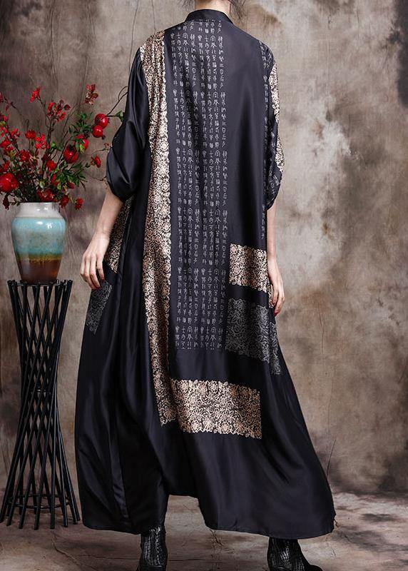 Women's Long Kaftan Black With Print