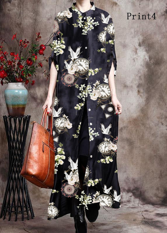 Women's Long Kaftan Black With Print