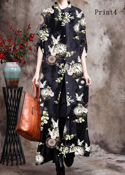 Women's Long Kaftan Black With Print