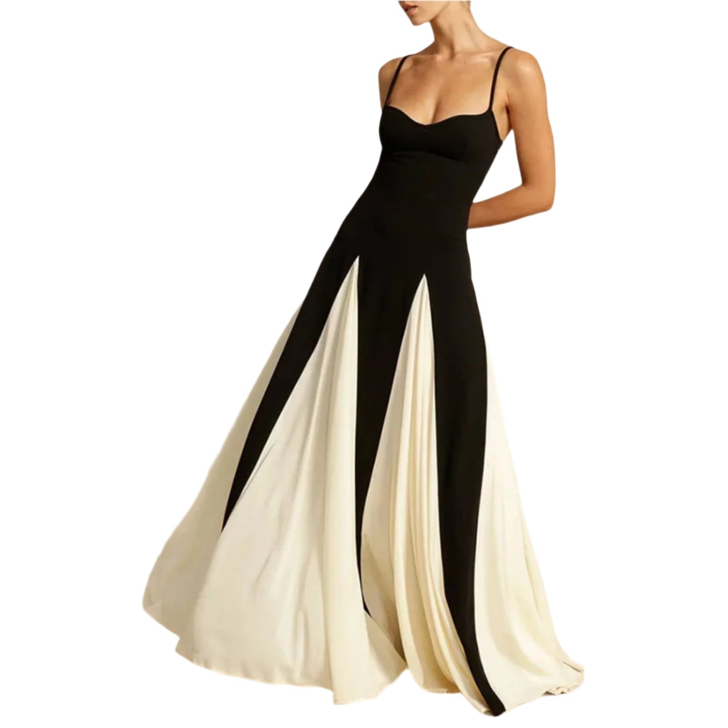 Women's Maxi Dress Elegant Long Black and White Flowing Fabric