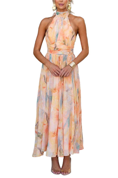 Women's Maxi Dress Halterneck Watercolour Print