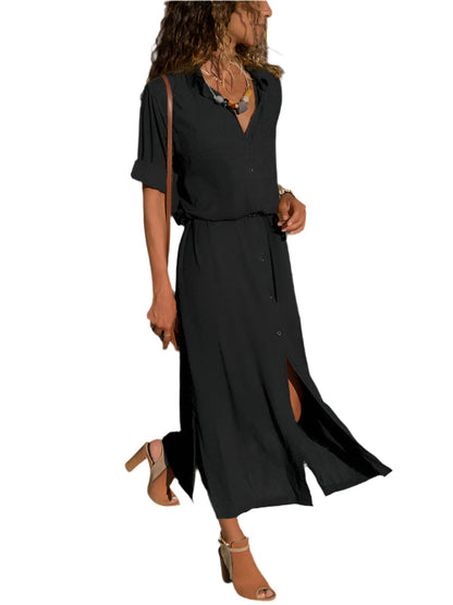Women's Maxi Dress Long Sleeves With Collar