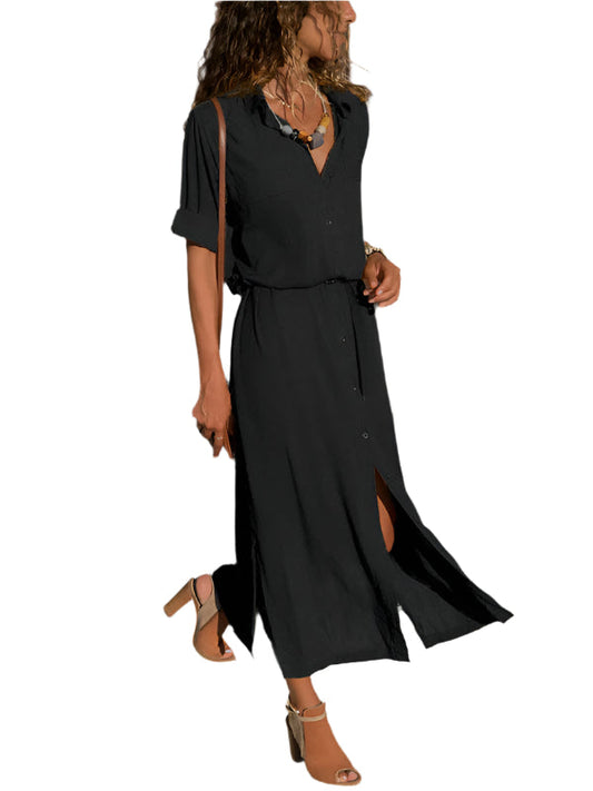 Women's Maxi Dress Long Sleeves With Collar