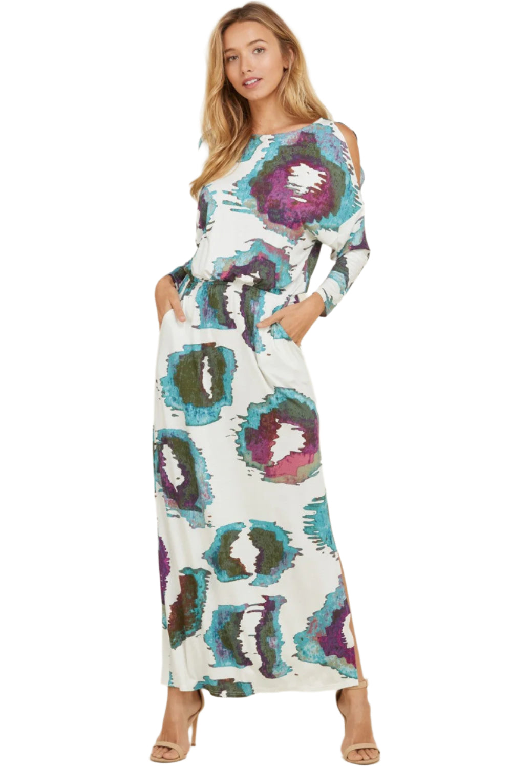 Women's Maxi Dress With Cold Shoulders and Pockets