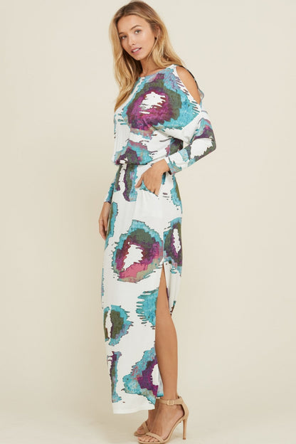Women's Maxi Dress With Cold Shoulders and Pockets