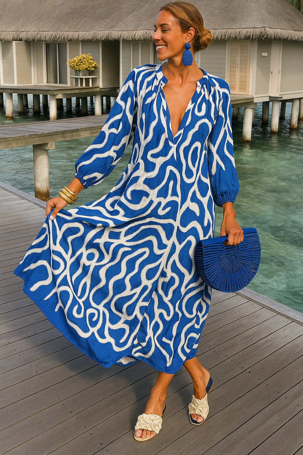 Women's Maxi Dress Oversized With Deep V-Neck Summer
