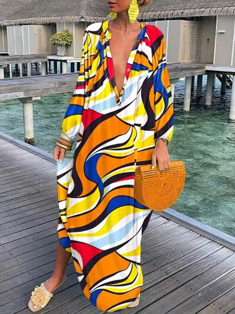 Women's Maxi Dress Oversized With Deep V-Neck Summer