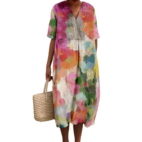 Women's Maxi Dress V-Neck Short Sleeves Digital Print for Summer