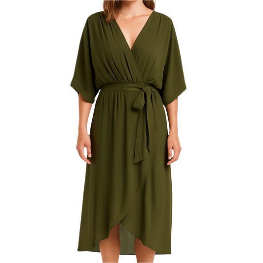 Women's Maxi Dress V-Neck Plus-Size With Half Sleeves