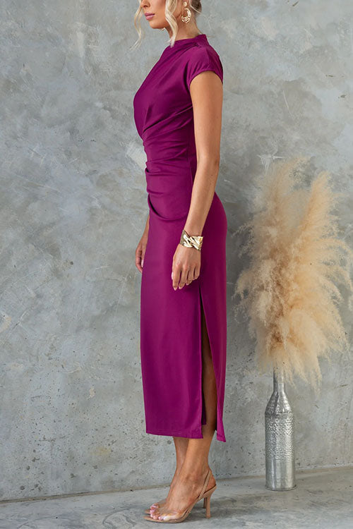 Women's midi dress with ruffles and cap sleeves