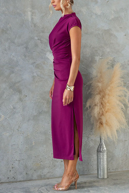 Women's midi dress with ruffles and cap sleeves