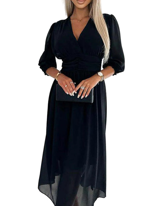 Women's Midi Dress With Elbow-length Sleeves Chiffon