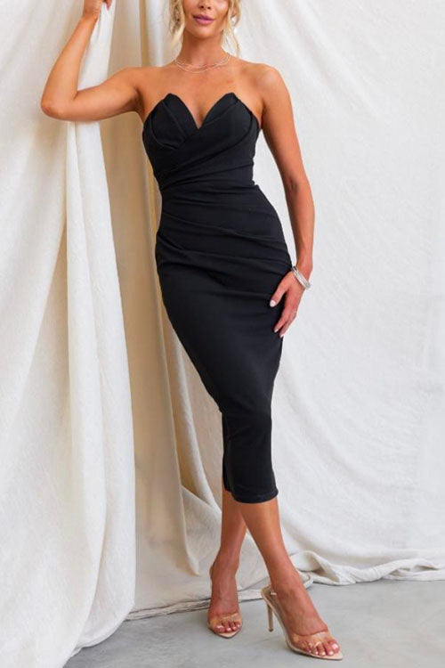 Women's Midi Dress Strapless with Ruffles