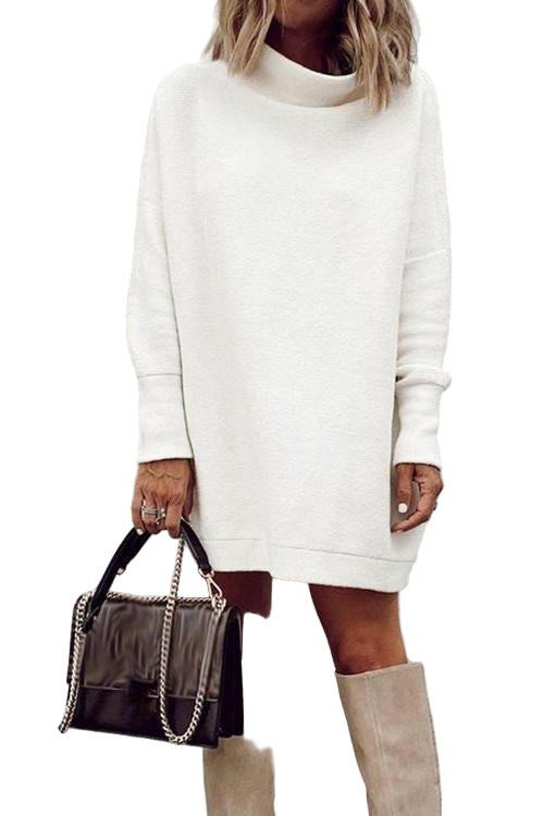 Women's Mini Dress with Mockneck and Lowered Shoulder