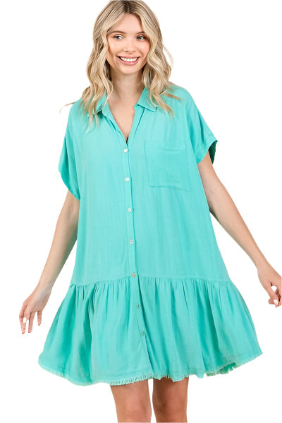 Ladies Mini Dress With Buttons Cotton Blend - Trendy Summer Dresses for Every Occasion