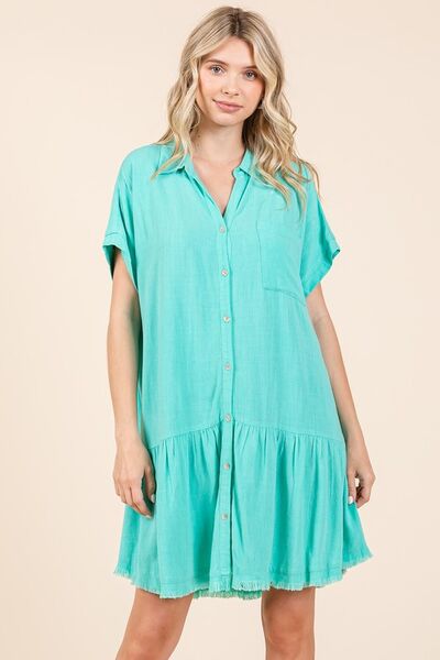 Ladies Mini Dress With Buttons Cotton Blend - Trendy Summer Dresses for Every Occasion
