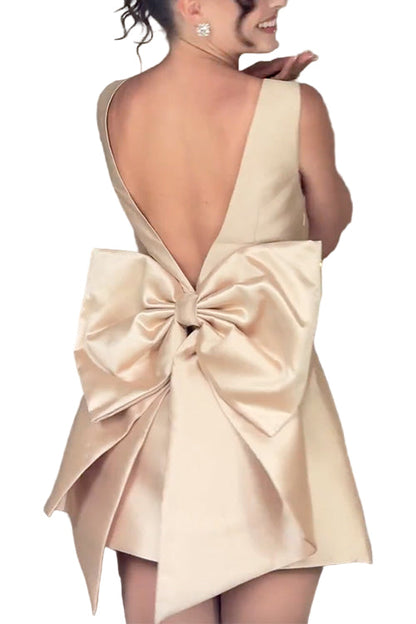 Women's Sleeveless Mini Party Dress with Bow Button