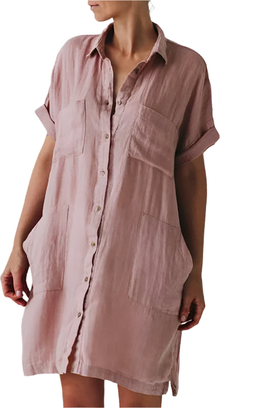 Women's Shirt Dress With Collar And Pockets