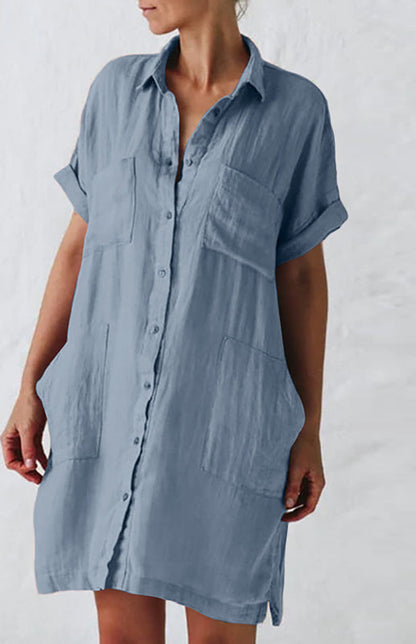 Women's Shirt Dress With Collar And Pockets