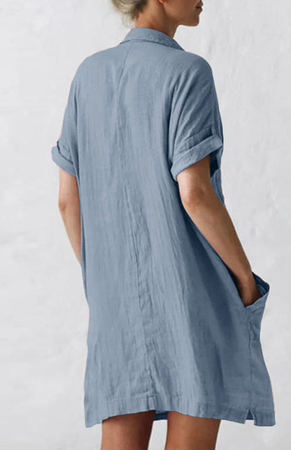 Women's Shirt Dress With Collar And Pockets