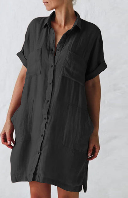 Women's Shirt Dress With Collar And Pockets