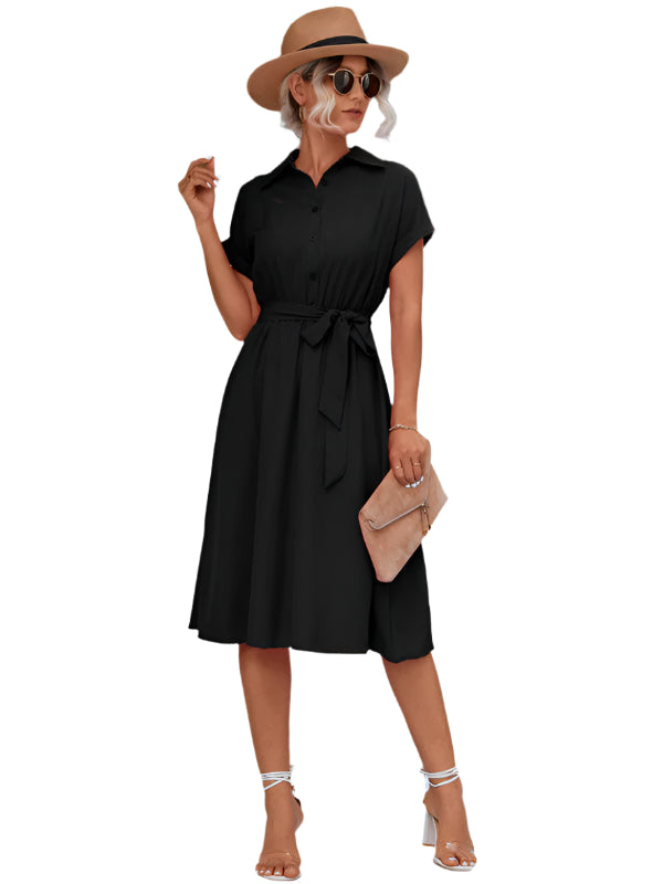 Women's Shirt Dress With Waistband And Collar