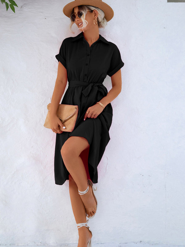 Women's Shirt Dress With Waistband And Collar