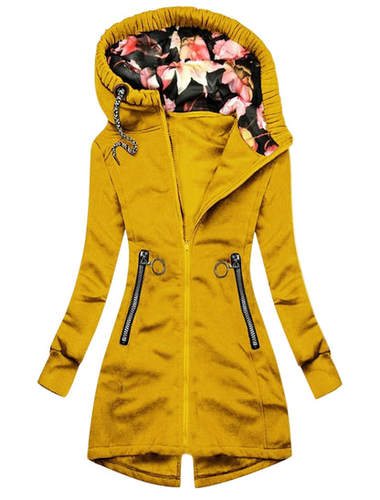Women's hooded mackintosh with floral print
