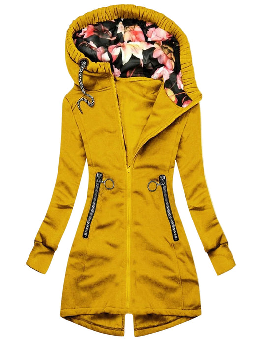 Women's hooded mackintosh with floral print
