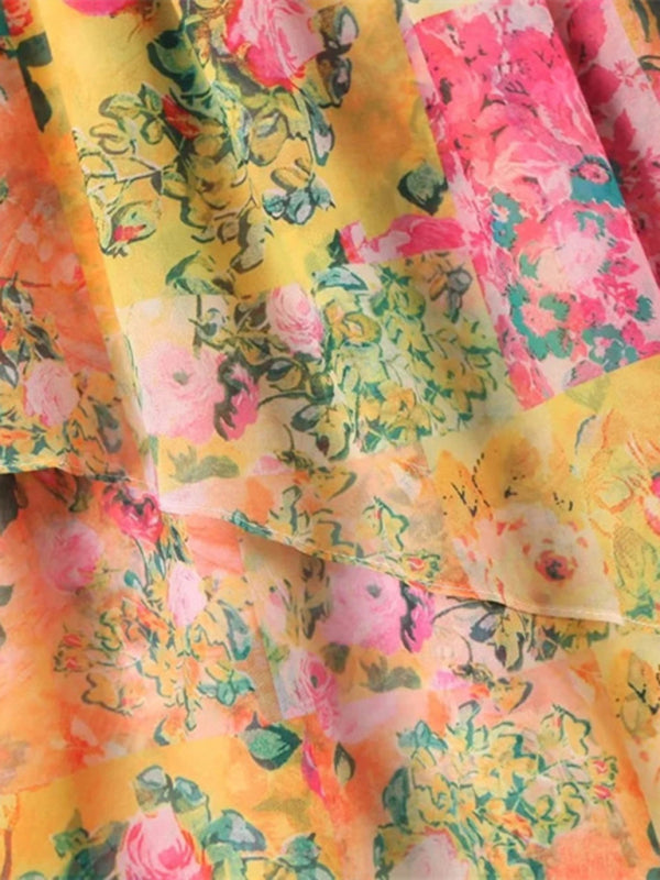 Women's Sling Dress With Colour Block and Floral Print