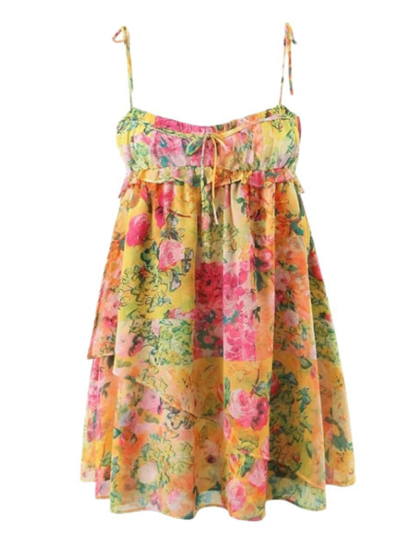 Women's Sling Dress With Colour Block and Floral Print