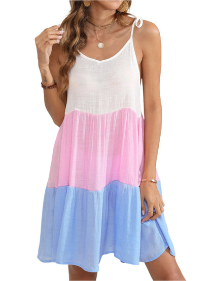 Women's Spaghetti Strap Cover-Up Dress with Colour Block