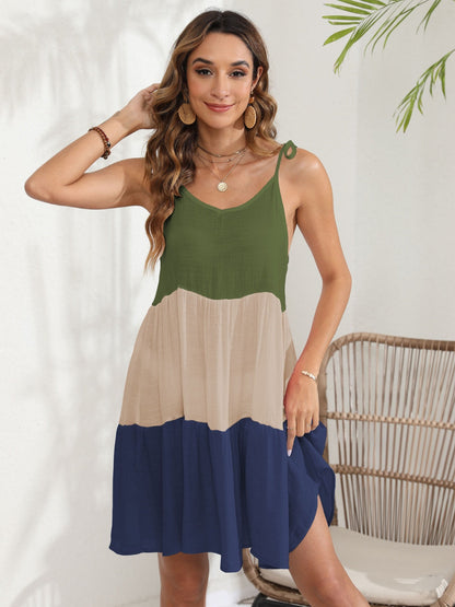 Women's Spaghetti Strap Cover-Up Dress with Colour Block