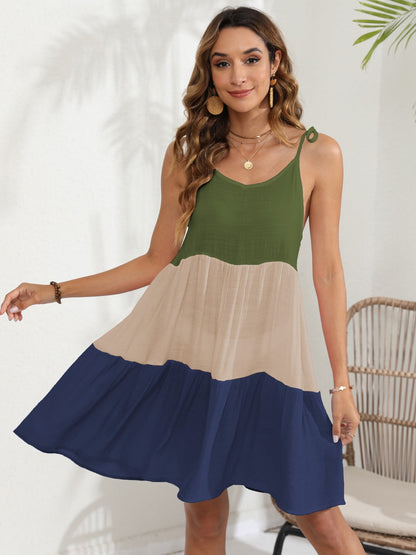 Women's Spaghetti Strap Cover-Up Dress with Colour Block