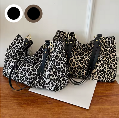 Women's Tote Bag With Leopard Print Canvas