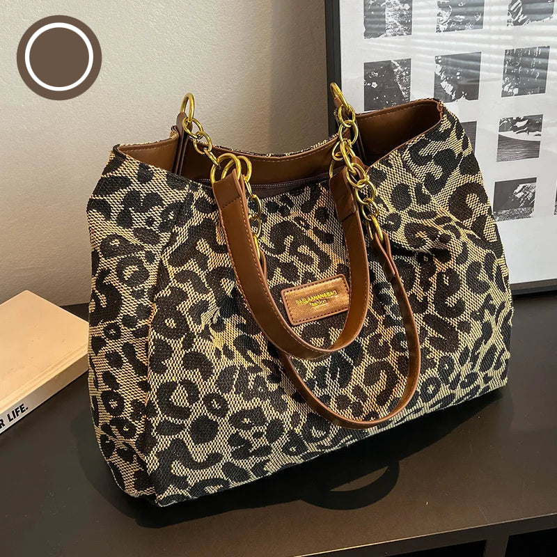 Women's Tote Bag With Leopard Print Canvas