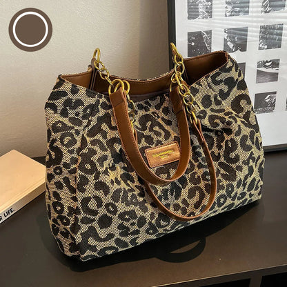 Women's Tote Bag With Leopard Print Canvas
