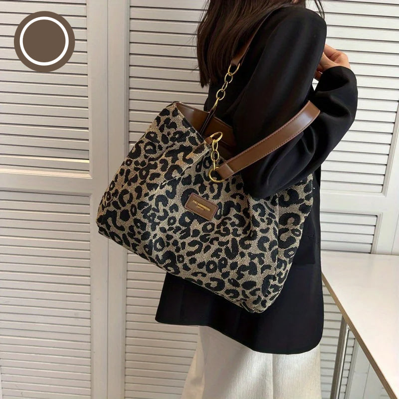 Women's Tote Bag With Leopard Print Canvas
