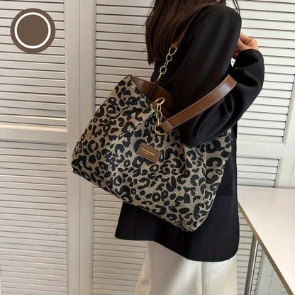 Women's Tote Bag With Leopard Print Canvas